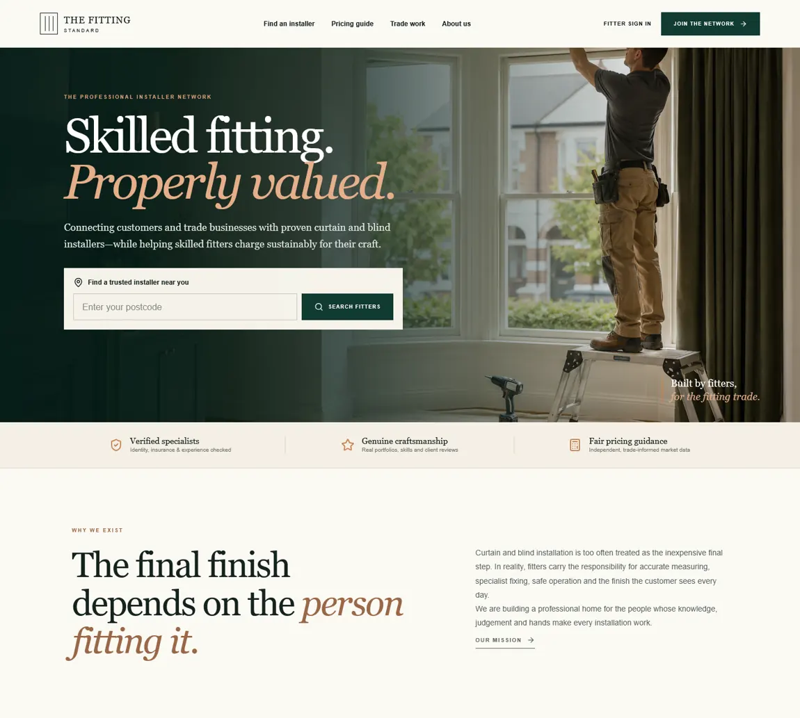 Screenshot of The Fitting Standard website design
